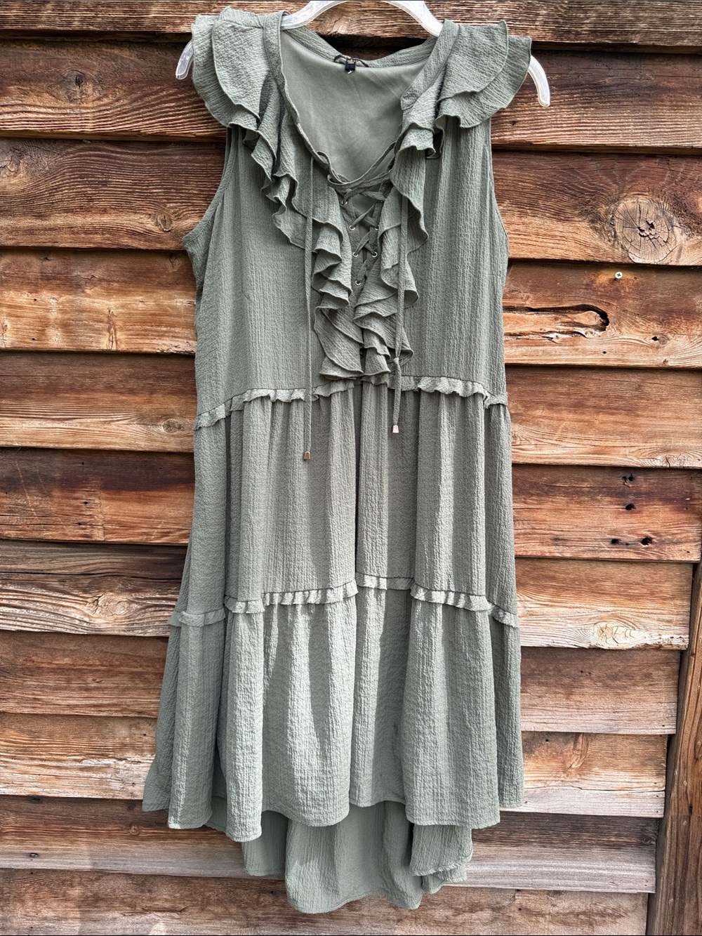 Cupio dress paneled lace up bust ruffle detail fully lined